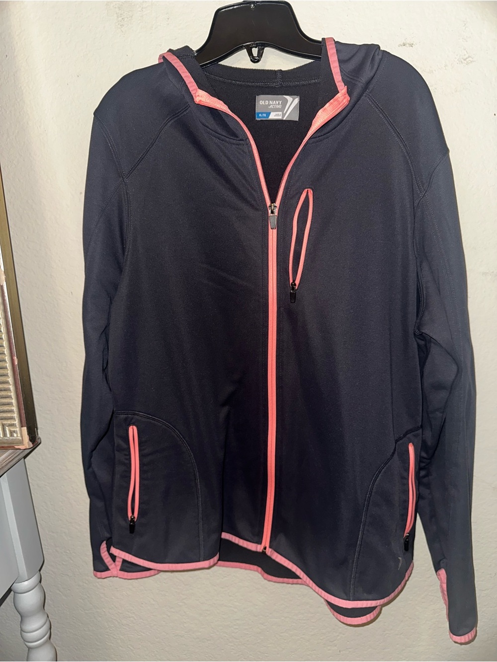 Old navy pink and navy active hoodie jacket size XL